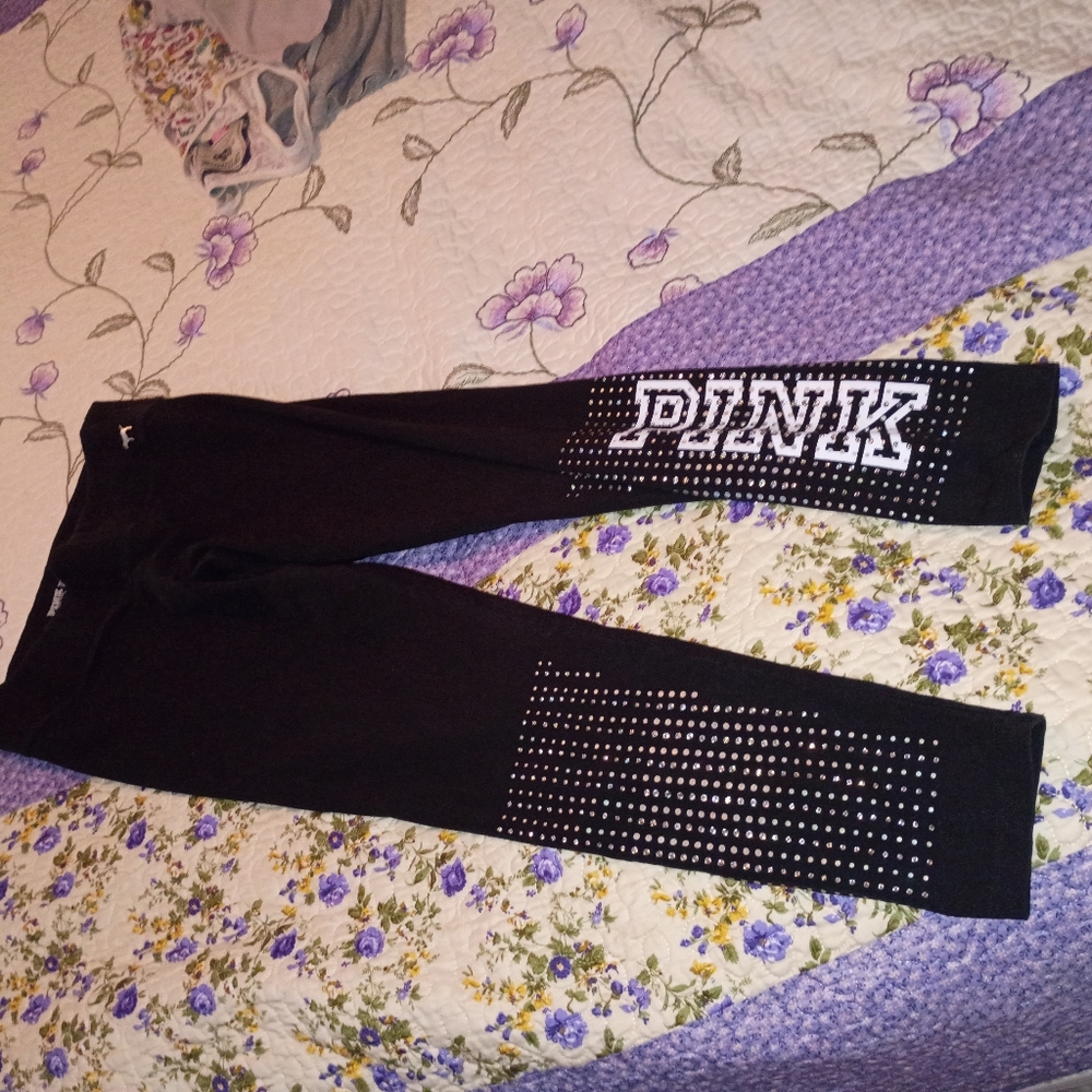 Victoria Secret Yoga Stretch Pants Bling HTF Like New L VS Pink 🩷